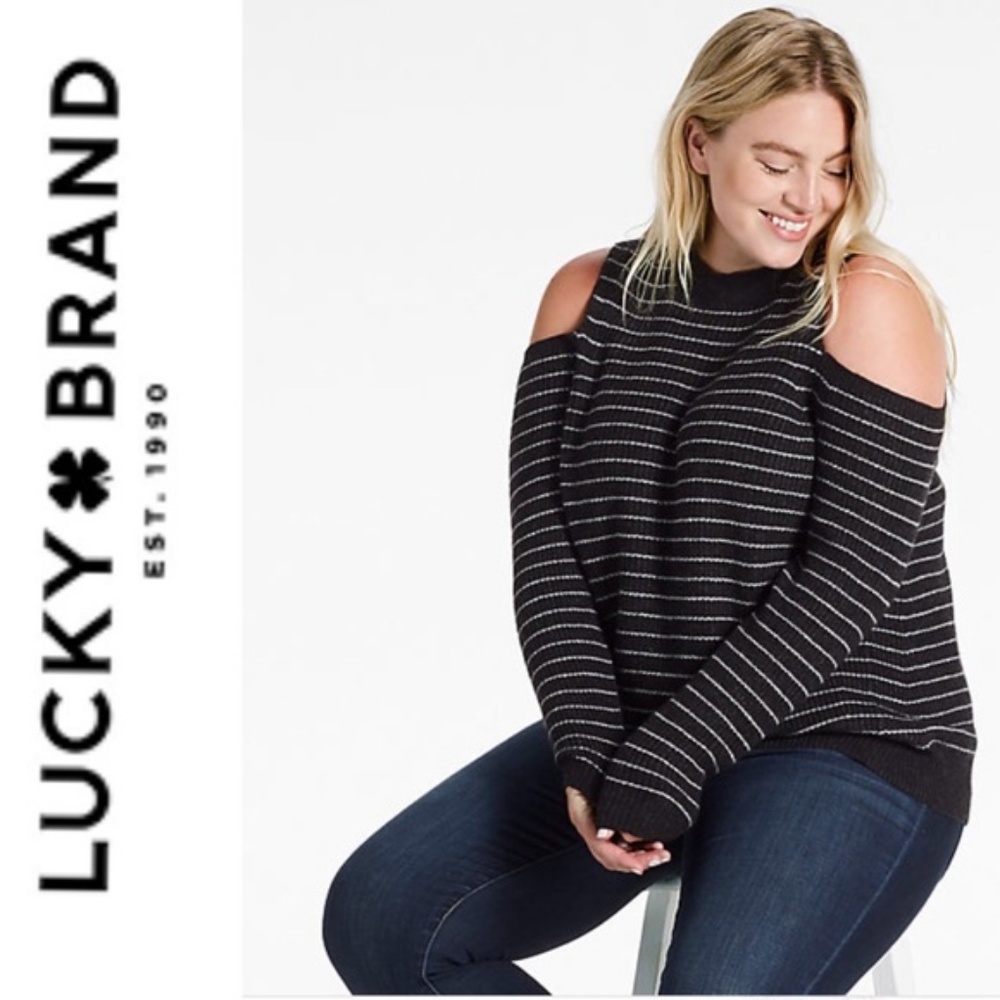 Lucky Striped Cold-Shoulder Sweater